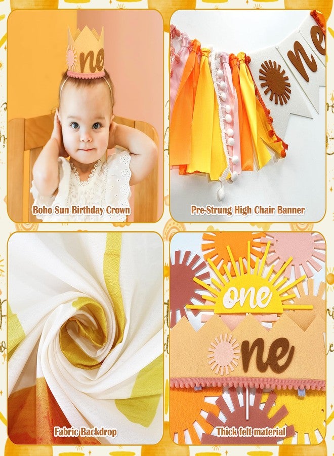 BORAMDO First Trip Around The Sun Birthday Decorations for Girl Boho Sun 1st Birthday Supplies with Backdrop Balloons Garland Monthly Photo Banner for Sun Theme Party - Image 4